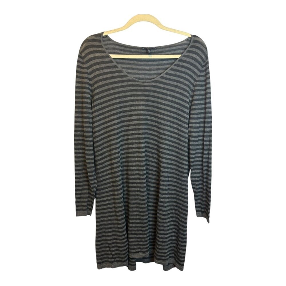 Eileen Fisher Dress Women's Size Large Black Gray Stripes‎ - Picture 2 of 5